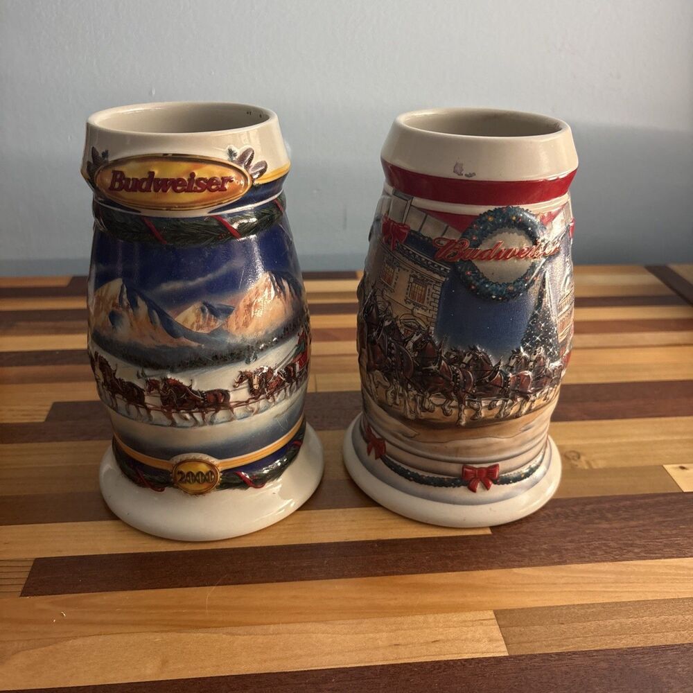 Budweiser Christmas Stein 2000 And 2001